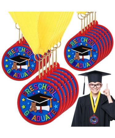 24 Pcs Kindergarten Preschool Graduation Medal for Kids Graduating Award Medals with Yellow Neck Ribbon for Students Graduation Party Favors Supplies, 2 Inch