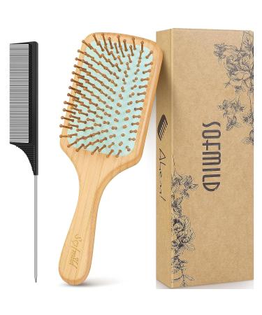 Hair Brush Eco-Friendly Bamboo Paddle Hairbrush for Long Short Curly Thick Thin Hair for Men Women Kids Massaging Scalp Reducing Tangle & Hair Breakage Promoting Hair Growth (Green) Normal-Green