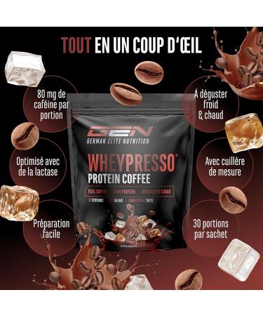 Wheypresso Protein Coffee - Poudre de prot ine avec concentr de whey & isolat - Avec du vrai caf & de la caf ine - Boisson cr meuse haute prot ine - (908 g Caf Dark) - Buy Online on GoSupps.com