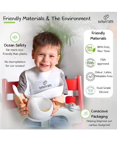 Bebefant Baby Weaning Set: Suction Bowl, Plate, Cup, Bib, Fork & Spoon for Baby Led Weaning - Grey & Orange - Large Set - Buy Online on GoSupps.com
