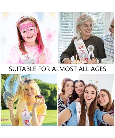 Birthday Crown Set for Women: Princess Sash, Headband, Badge, and Tiara - Happy Birthday Accessories for Party - Multicolor - Buy Online on GoSupps.com