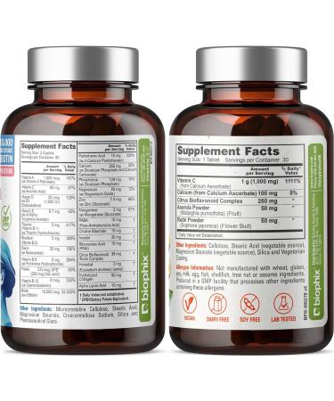 Hair Skin and Nails Complex 180 Caplets with 10000 mcg Biotin - Free Vitamin C-1000 30 Tablets - Multivitamin Supports Strong Nails Beautiful Hair Healthy Aging - Buy Online on GoSupps.com