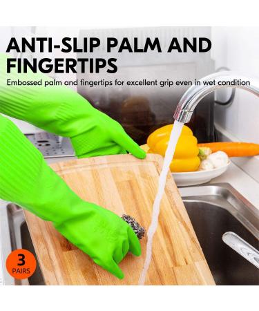 Vgo 3 Pairs Household Cleaning Gloves - Extra Thick Rubber Dishwashing Gloves with Long Sleeves | RB2143 S(3 Pack) Green - Buy Online on GoSupps.com