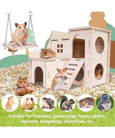 Byzesty Wooden Hamster House - 7 Piece DIY Toy & Accessories for Guinea Pigs Dwarf Hamsters Chinchillas | Fun Roller Bridge Rocker & Swing - Buy Online on GoSupps.com