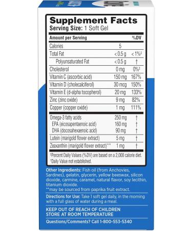 Ocuvite 50+ Eye Vitamin & Mineral Supplement Multivitamin for Vision & Ocular Health with Omega-3 Zinc Vitamins C & E Lutein & Zeaxanthin Zinc Supplements for Women and Men 50 Softgels - 12 Pack - Buy Online on GoSupps.com