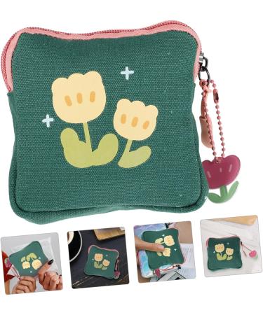 Plafope Women's Portable Makeup Bag - Multi-Purpose Travel Wallet & Storage for Menstrual Items - Green 11.5x11.5x2cm - Buy Online on GoSupps.com