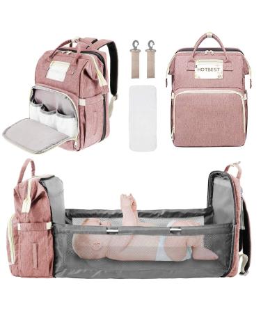 Baby Diaper Backpack, Insulated Bottle Warmer Newborn Registry for Baby Shower Gifts, Portable Nappy Bags for Girls Boys, Multifunction Travel Stuff Maternity New Mom Gifts for Women (Pink)