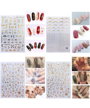 TOROKOM 12 Sheet Metallic Self-Adhesive Nail Stickers - 3D Star Moon Leaf Line Design Decals for Women, Girls | Manicure Fingernail Decorations - Buy Online on GoSupps.com