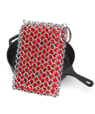 Cast Iron Skillet Cleaner, 316 Stainless Steel Chainmail Cleaning Scrubber with Silicone Insert for Cleaning Castiron Pan,Griddle,Baking Pan