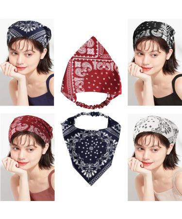 : GaoBangM Paisley & Floral Headbands - Set of 4 Vibrant Bandanas Elastic Triangular Design Stylish Accessory for Women & Girls in Red Blue White Black - Buy Online on GoSupps.com