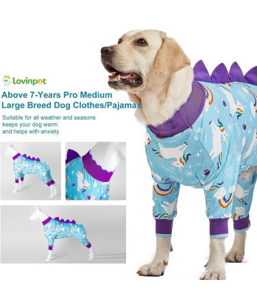 LovinPet Large Dog Pajamas - Anti Licking Recovery Clothes, Lightweight Onesie, Starlight Rainbow/Wild Horse Prints, UV Protection - Large Blue - Buy Online on GoSupps.com