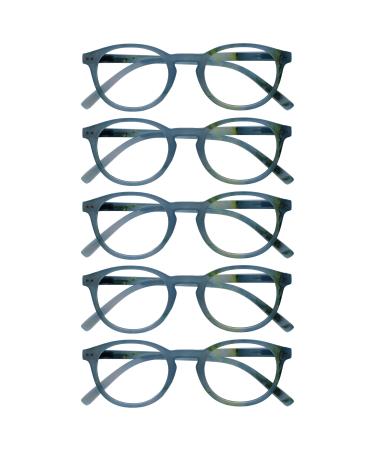 Opulize zen reading glasses 5 Pack Small round frame spring hinges scratch-resistant turquoise men women rrrrr24-q +3.50 shiny turquoise blue pattern +3.50 diopttria