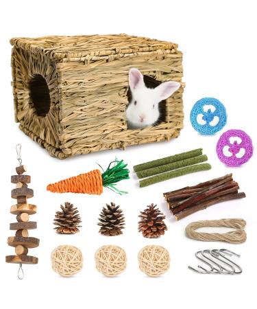 PStarDMoon Bunny Grass House-Hand Made Edible Natural Grass Hideaway Comfortable Playhouse for Rabbits, Guinea Pigs and Small Animals to Play,Sleep and Eat Style 1