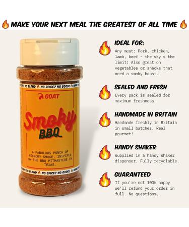 Smoky BBQ Seasoning Blend & Rub - perfect for meat seafood and vegetables. 75g Shaker. Gourmet taste of American Texas Barbecue. Artisan Spice Mix. - Buy Online on GoSupps.com