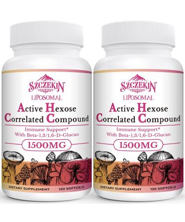 SZCZEKIN 1500mg Liposomal Active Hexose Correlated Supplement 240 Soft Gels Beta-Glucans with Natural Mushroom Extract Immune System Liver Function Maintain T-Cell & Killer Cell Activity 120 Count (Pack of 2)