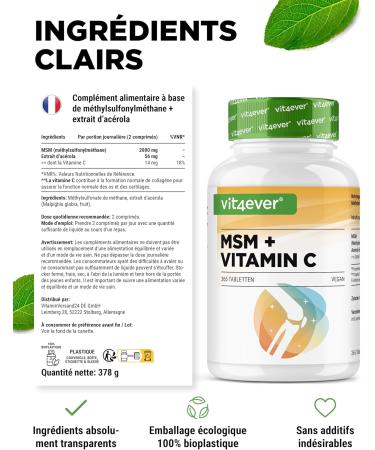 MSM 2000mg - 365 Tablets - With Acerola Natural Vitamin C - No Additives - 6 Month Supply - High Dosed - Vegan - Buy Online on GoSupps.com