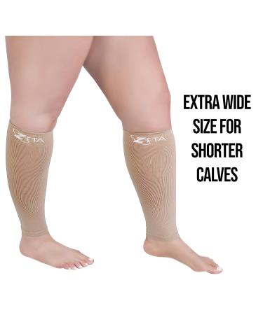 Zeta Plus Size Short Length Leg Sleeve Support Socks - Wide Calf Compression Sleeve for Women - 2XL Nude - Buy Online on GoSupps.com