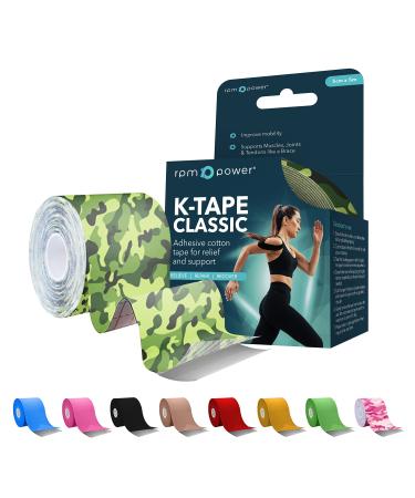 RPM Power Kinesiology Tape (Classic) - Sports Tape Latex Free Water Resistant Tape for Muscles & Joints - Perfect for Sports Muscle Aches & Rehabilitation (Single Box Camo Green) Single Box Camo Green