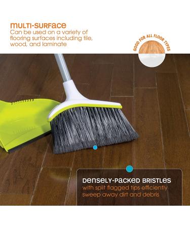 Casabella Basics 2-Piece Angled Broom and Dustpan Set - Silver/Green | Cleaning Set - Buy Online on GoSupps.com