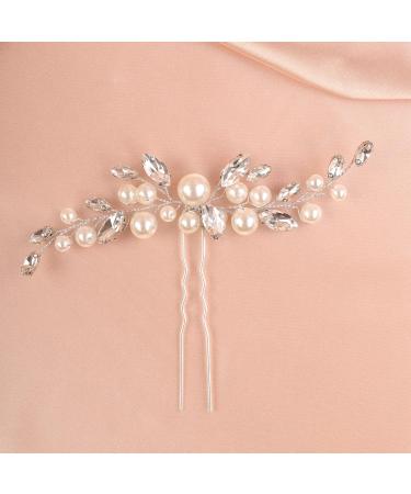 Deniferymakeup 1pc Pearl Hair Pins Bridal Hair Pins Wedding Pearl Rhinestones Headpiece Bride Hair Accessories for Women Bride Bridesmaid (Silver) - Buy Online on GoSupps.com