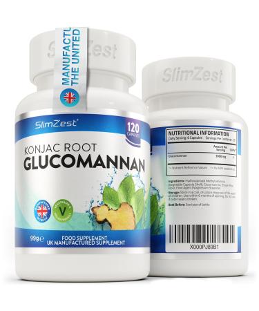 Glucomannan Konjac Root - 120 Vegetarian Capsules - 3000mg Daily Serving - UK Formulated - Vegan Friendly - Glucomannan Root - Contributes to Weight Loss in an Energy Restricted Diet