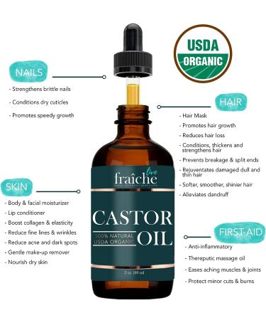 Organic Castor Oil (2oz) + FREE Mascara Starter Kit | USDA Certified, Cold Pressed, Hexane Free | Eyelash & Eyebrow Growth Serum, Hair Conditioner - Buy Online on GoSupps.com