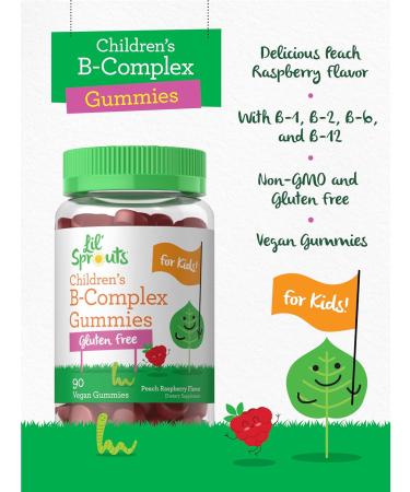 Carlyle Kids B Complex Gummies | 90 Count | with Vitamin B1 B2 B6 B12 and Ashwagandha Extract | Peach Raspberry Flavor | Vegan Non-GMO & Gluten Free Supplement | Lil' Sprouts 90 Count (Pack of 1) - Buy Online on GoSupps.com