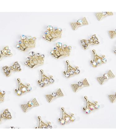 40Pcs 3D Alloy Nail Rhinestones Diamond Crown and Bowknot Charms - Luxury Gold Nail Jewelry Decorations for Women and Girls - DIY Nail Design - Buy Online on GoSupps.com
