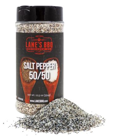 Lane's BBQ Salt and Pepper 50/50 | Coarse Salt and 16 Mesh Black Pepper | Bulk Spices | Gluten-Free | 12.5oz Bottle Coarse Ground Salt Pepper 50/50