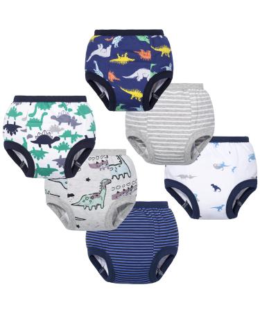 BIG ELEPHANT Unisex-Baby Toddler Potty 6 Pack Cotton Pee Training Pants Underwear Dinosaurs World 6 Pack 3T
