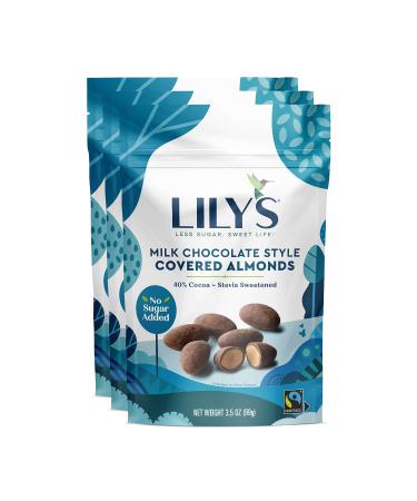 Milk Chocolate Style Covered Almonds by Lily's Sweets, Made with Stevia, No Added Sugar, Low-Carb, Keto-Friendly | Fair Trade, Gluten-Free & Non-GMO Ingredients | 3.5 Ounce (Pack of 3), 10.5 Ounce Milk Chocolate Almonds 3.5 Ounce (Pack of 3)