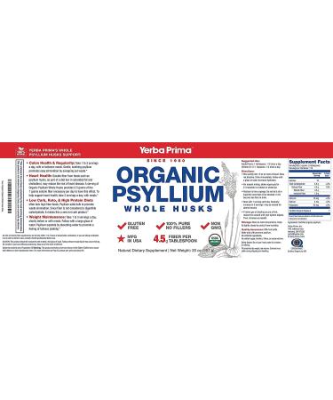 Yerba Prima Organic Psyllium Whole Husks Colon Cleanser - 20 oz - Natural Daily Dietary Fiber Supplement 20oz Colon Cleanser Regularity  Detox Cleansing Support Gluten Free Non GMO Vegan - Buy Online on GoSupps.com