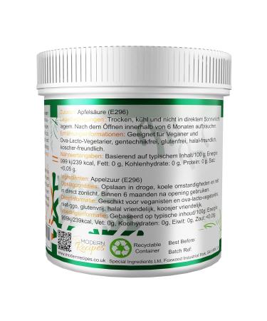 Premium Malic Acid Powder 100g - Vegan Non-GMO - Natural Origin - Recyclable Container | 1 Pack - Buy Online on GoSupps.com