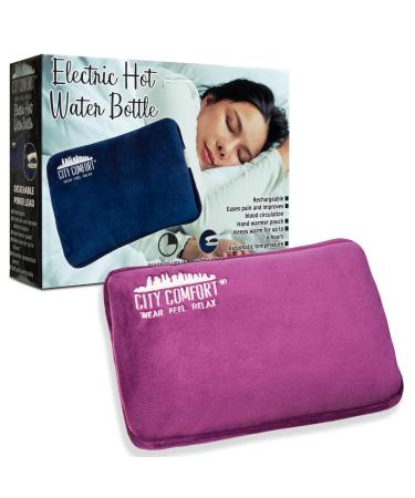 CityComfort Rechargeable Electric Hot Water Bottle Heat Pad 6 Hour Warmth Temperature Control Detachable Lead Cosy Bed Warmer Hand Warmer Pouch Gifts (Purple)