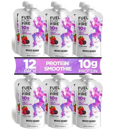 Fuel For Fire - Mixed Berry (12 Pack) Fruit & Protein Smoothie Squeeze Pouch | Perfect for Workouts, Kids, Snacking - Gluten Free, Soy Free, Kosher (4.5 ounce pouches) 4.5 Ounce (Pack of 12)
