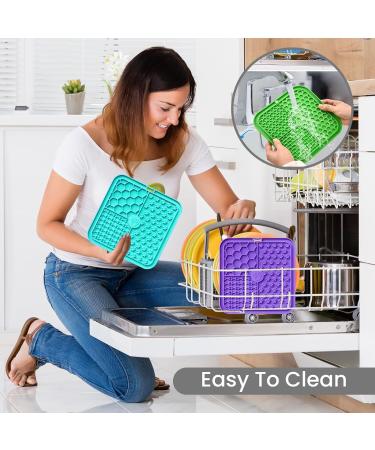 Licky Mats for Dogs Pack of 2 Licky Mats With Spatula - Dogs Accessories Bathing Training Pad With Strong Suction Cup - Slow Pet Feeder For Food Treats Peanut Butter (Light Blue/Purple) - Buy Online on GoSupps.com