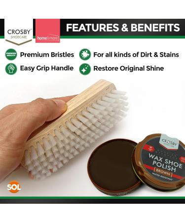 2pk Shoe Brush Set & 3 Brown Shoe Polish Kit | Leather Shoe Polish Brushes + Wax | Brown Boot Polish & Cleaning Kit - Buy Online on GoSupps.com