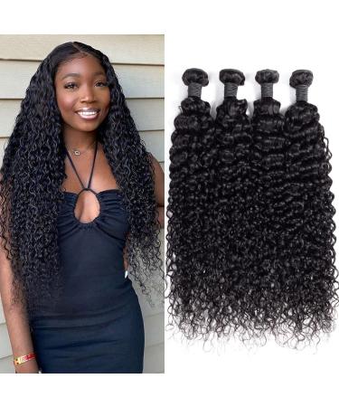 Curly Wave Human Hair 4 Bundles Brazilian Virgin Hair Weave Bundles Jerry Curly 12A Grade Unprocessed Hair Extensions Natural Black 20 22 24 26 inch 100g/pc 20 22 24 26 Curly Wave Bundles
