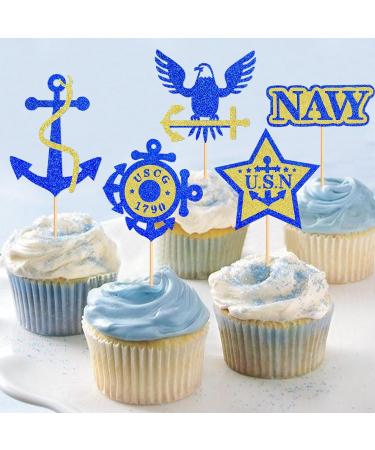 Keaziu 24PCS Military Themed Cupcake Toppers Navy Military Themed Retired Cupcake Picks Navy Bound Themed Cupcake Decorations Retirement Army Birthday Party Cake Decorations Supplies Navy Blue 2 - Buy Online on GoSupps.com