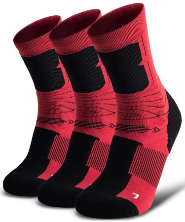 SHESMILED Merino Wool Hiking Walking Crew Socks 3 Pack Cushion Quick Dry Large Red (3 Pairs)