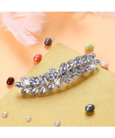 Sparkly Rhinestone Hair Clip - Crystal Hair Barrette for Women - Wedding Bridal Hairpin - Flower Leaf Design - Silver - Buy Online on GoSupps.com