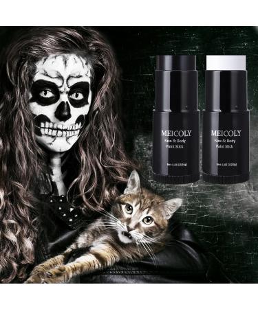 MEICOLY Black White Face Body Paint Stick Set - Complete Halloween Makeup with Sponges & Setting Powder for Adults & Kids Perfect for Clown SFX Skull Zombie and Goth Looks - Buy Online on GoSupps.com