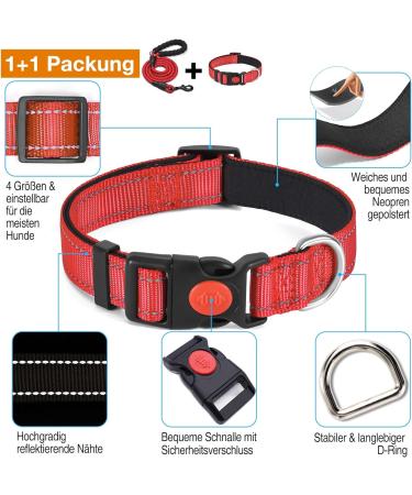 Haapaw Reflecting Dog Collar - Padded Neoprene Breathable Nylon for Small & Medium Dogs - Red (M 1-Pack) - Buy Online on GoSupps.com
