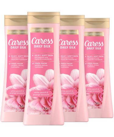 Caress Body Wash for Women Daily Silk White Peach & Orange Blossom Shower Gel Body Wash Moisturizing for Noticeably Silky Soft Skin 20 fl oz 4 Pack