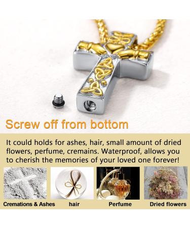 U7 Women's Cremation Urn Necklace - Cycle of Life Celtic Knot Dog Feet Wing & Crucifix Stainless Steel Pendant - Gold Burial Jewelry for Men - Buy Online on GoSupps.com