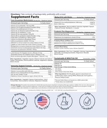 Planet 3 Vitamin Packs Daily Vitamins for Both Men & Women Energy Immune & Heart Support | Multivitamin Vitamin D Omega 3 Probiotics Biotin B12 & More | Core Supplements | 90 Daily Packs - Buy Online on GoSupps.com