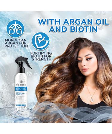 BELLISSO Biotin Heat Protectant Spray with Moroccan Argan Oil - Leave-in Deep Conditioner for Dry Damaged Hair - Buy Online on GoSupps.com