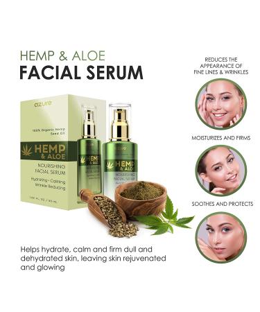 AZURE Hemp & Aloe Nourishing Facial Serum | Moisturizing, Calming & Revitalizing | Reduces Wrinkles & Fine Lines | Restores Dehydrated Skin - 50mL - Buy Online on GoSupps.com