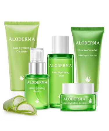 Aloderma Signature Aloe Vitality Hydrating Set - 6 Pieces - Gel Cleanser Toner 2x Serum Cream