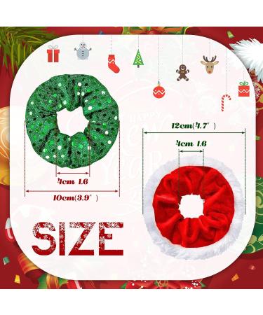 4 Pieces Large Size Christmas Hair Scrunchies Cute Elastics Scrunchies Glittery Sequin Green Silver Hair Bands Red Fabric Hair Accessories with White Fur for Hair Decoration - Buy Online on GoSupps.com
